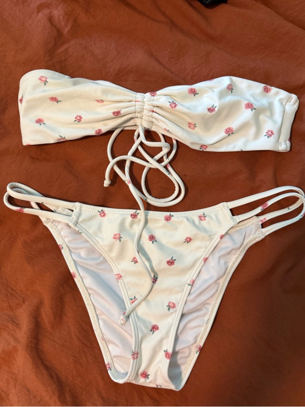 O’Neill White Bandeau Bikini with Pink Rose Print